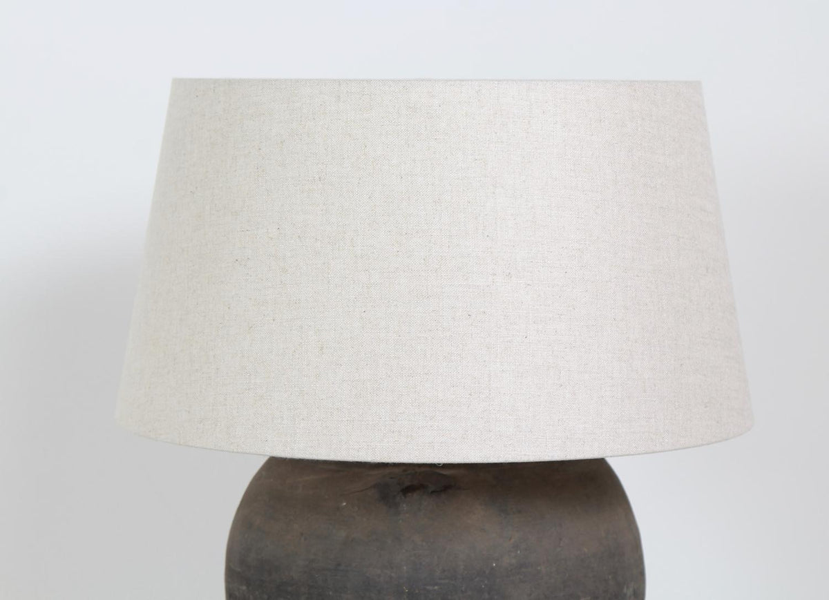 AUTHENTIC XL CHINESE POTTERY LAMP WITH NATURAL LINEN SHADE