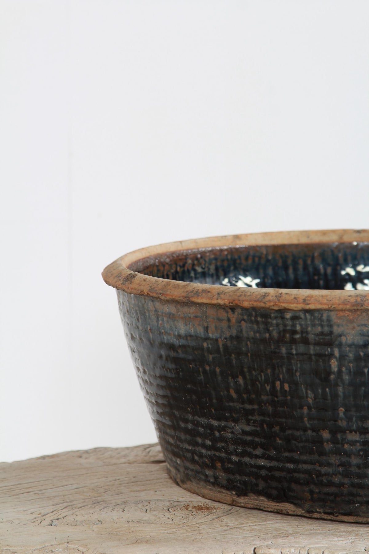 Antique Handmade Chinese Black Glazed Pickling Bowl