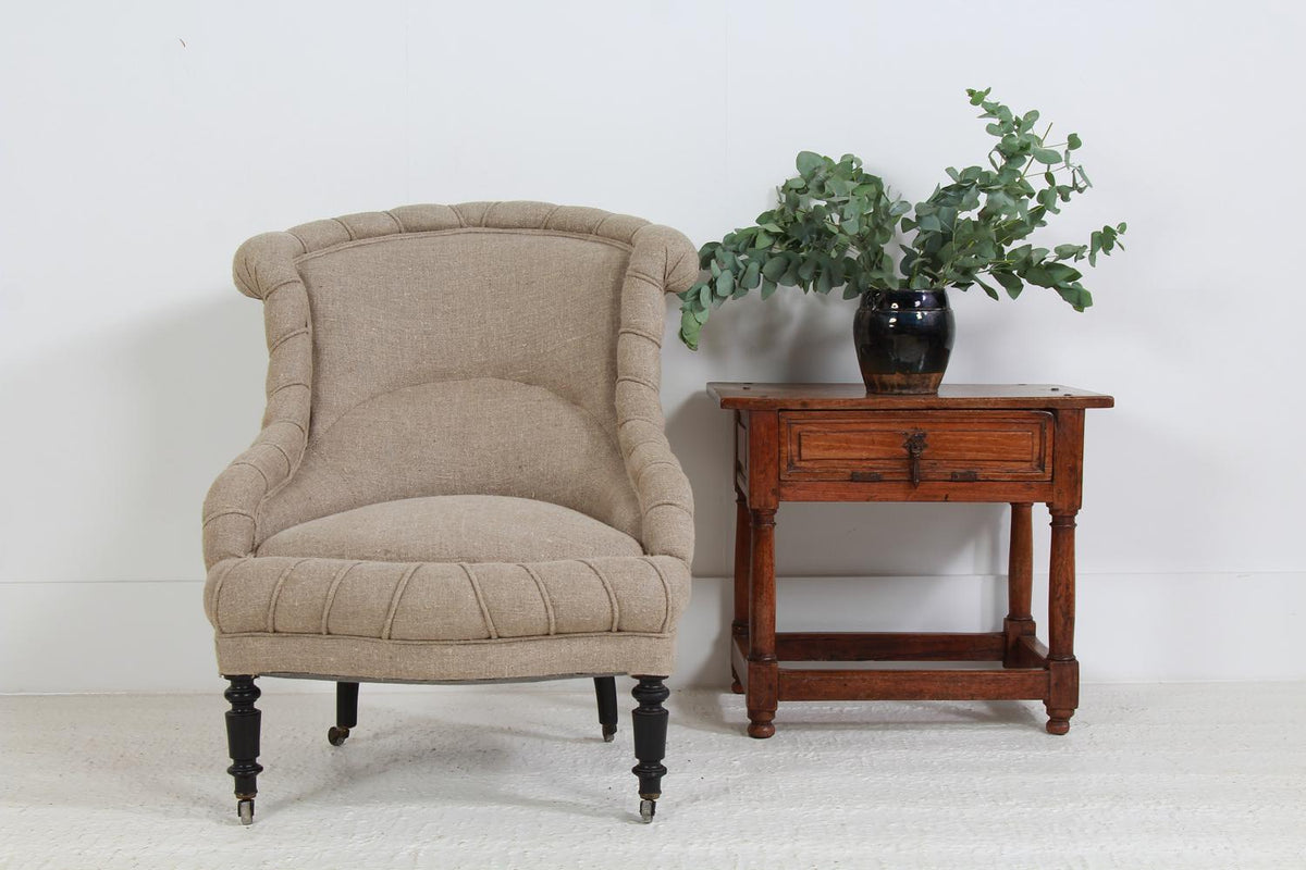 French 19thC Fauteuil Armchair in Vinage Hemp Linen