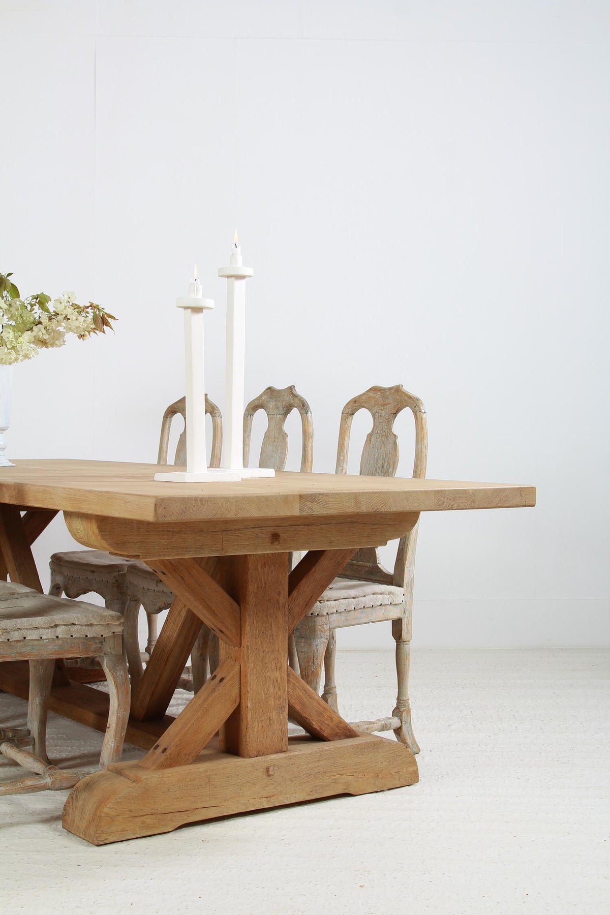 Exceptional Belgian Natural Oak X Frame Dining Table