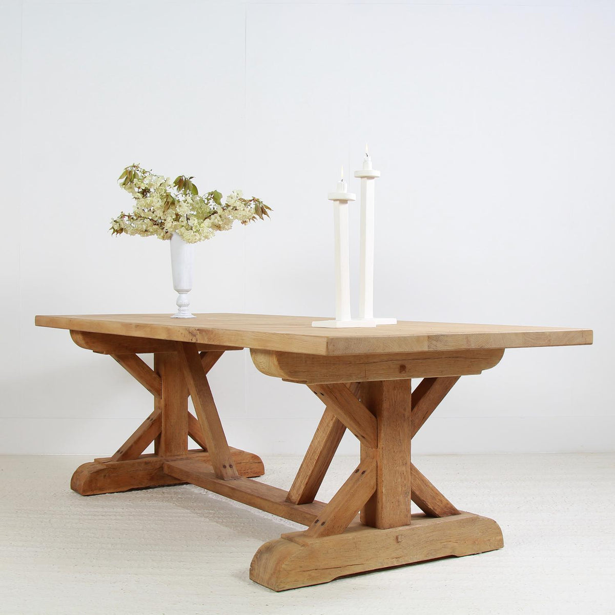 Exceptional Belgian Natural Oak X Frame Dining Table