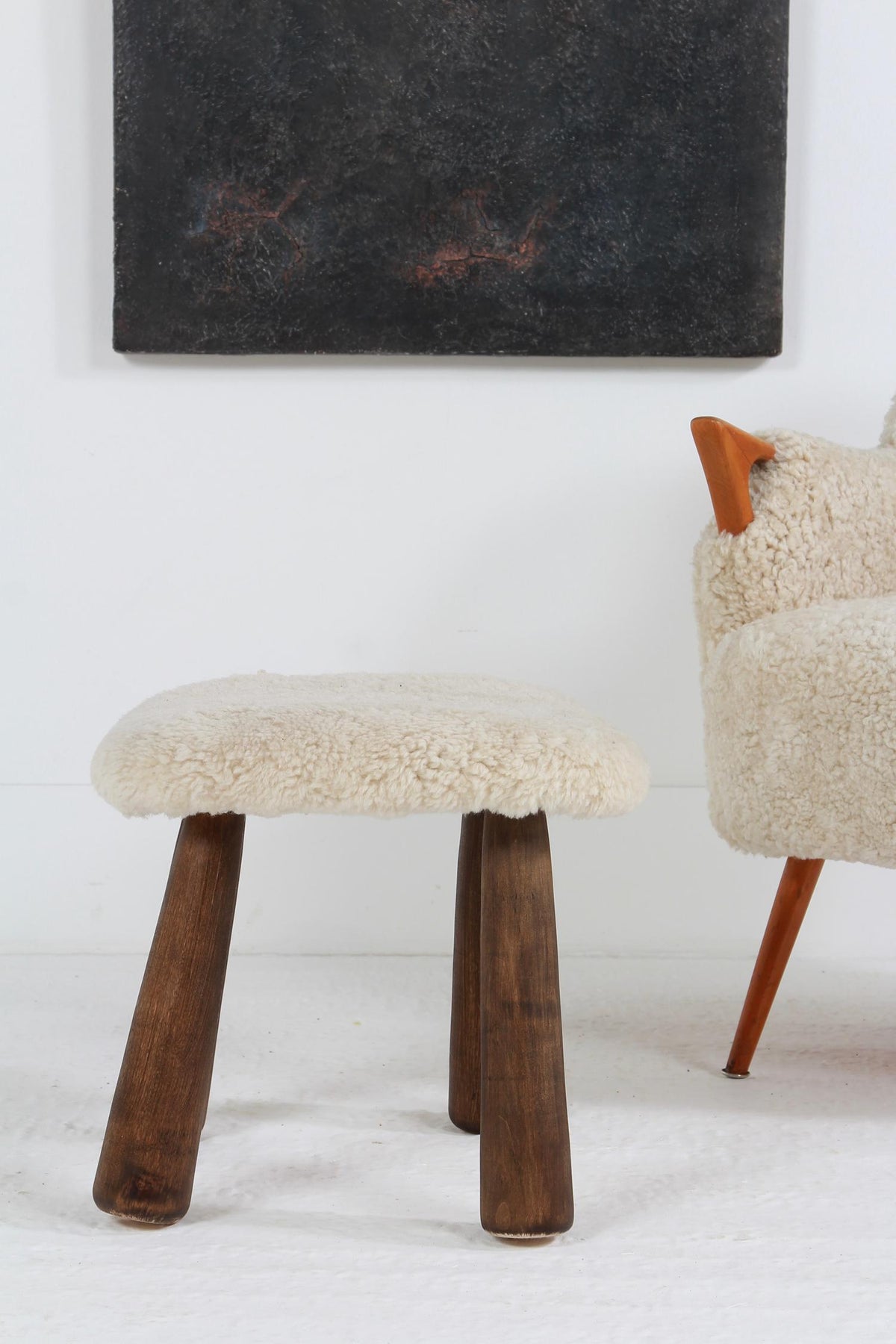 Contemporary Scandinavian Modern Style Natural  Sheepskin Footstool
