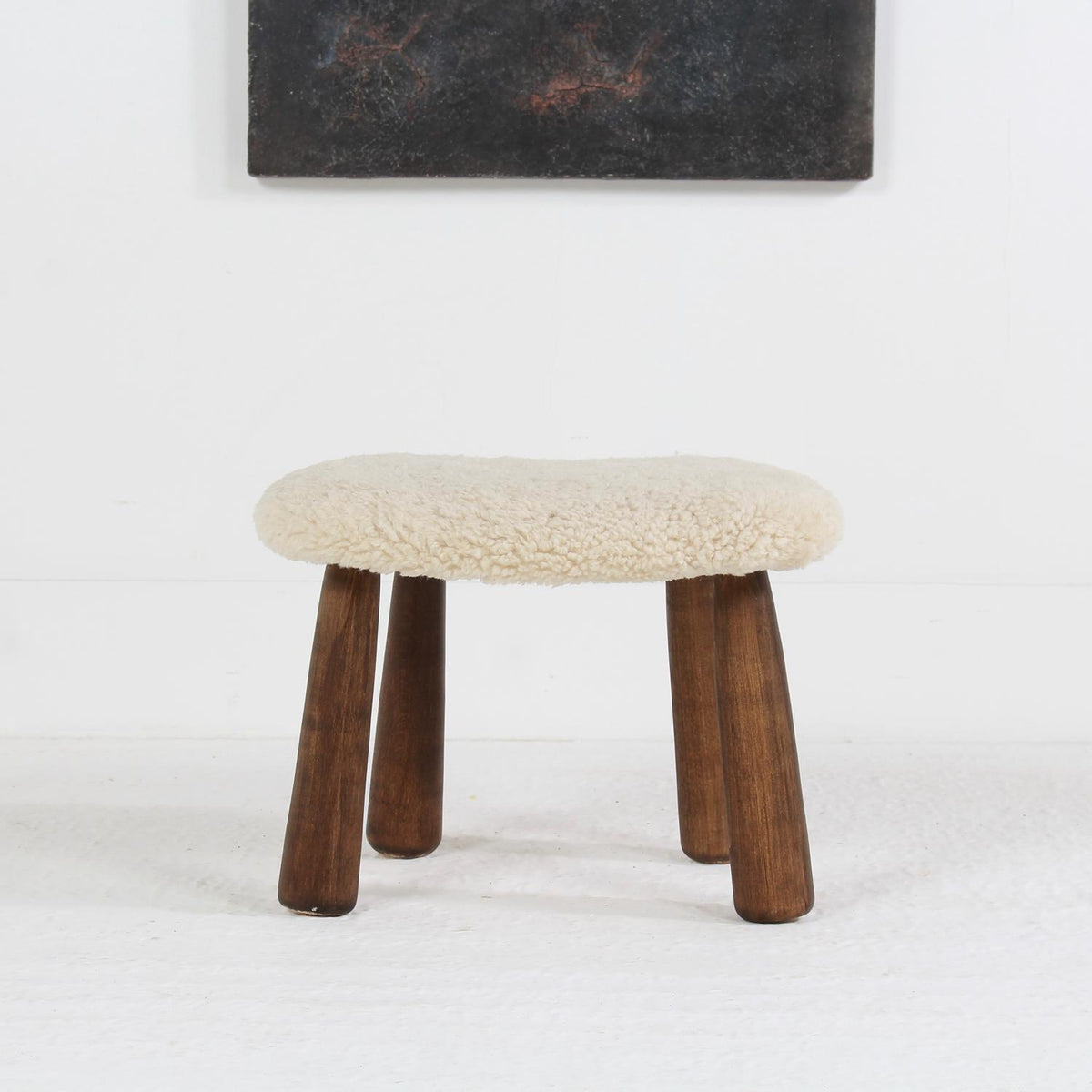 Contemporary Scandinavian Modern Style Natural  Sheepskin Footstool