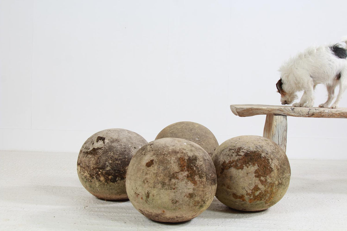 Collection of Four XXL Architectural French Cast Concrete Balls