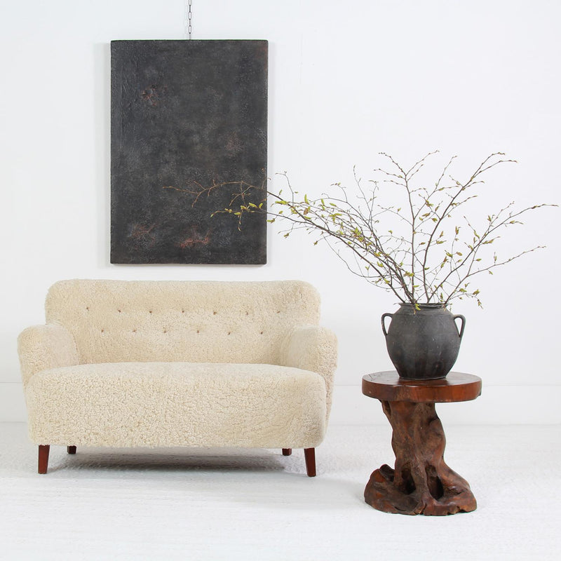 Stunning Vintage Sheepskin Two Seater  Danish Cabinetmaker Sofa