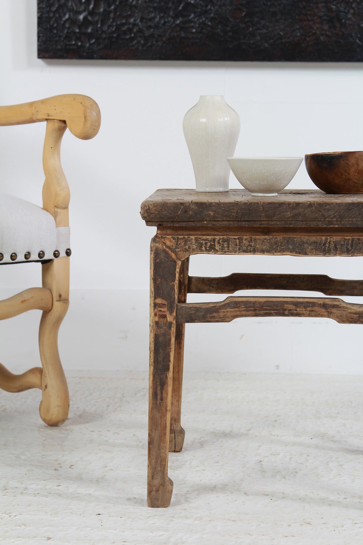 Charming Rustic Chinese 19thC Elm Side Table