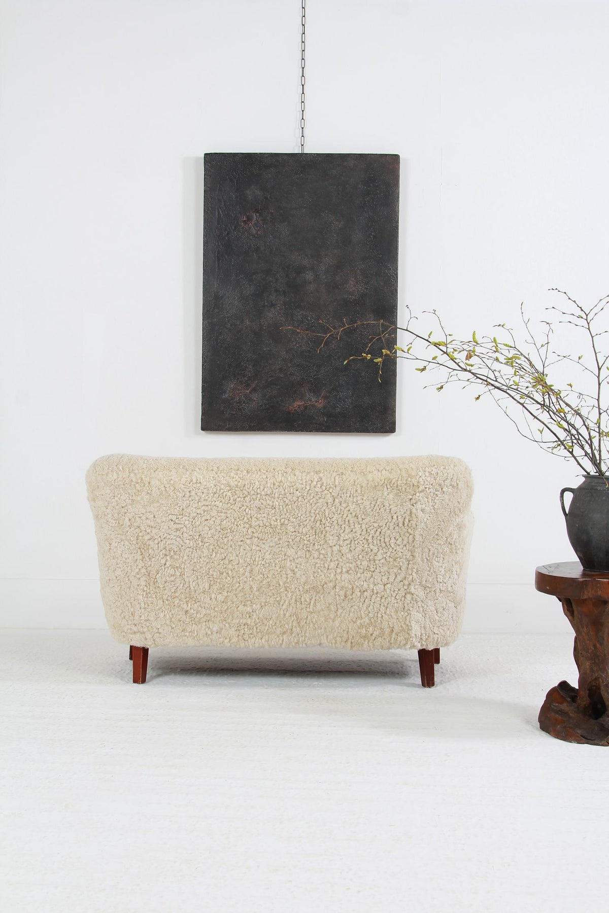 Stunning Vintage Sheepskin Two Seater  Danish Cabinetmaker Sofa