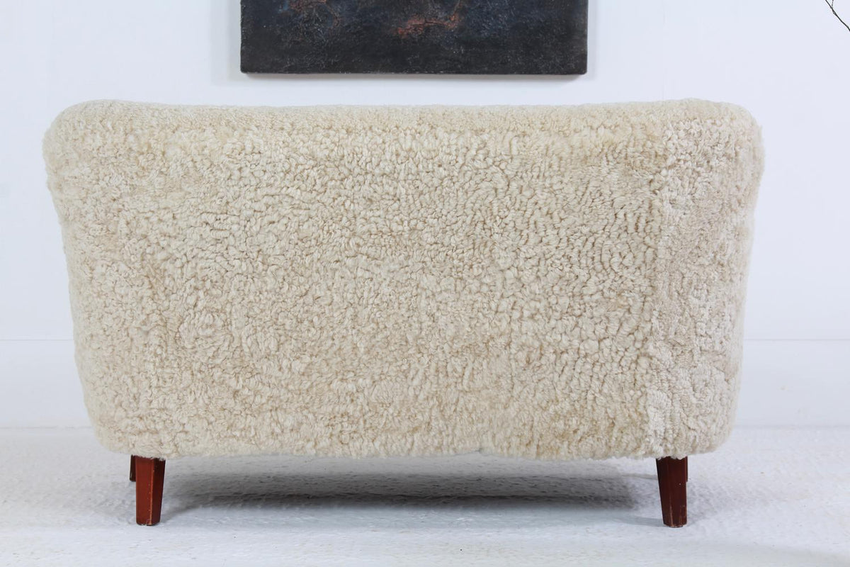 Stunning Vintage Sheepskin Two Seater  Danish Cabinetmaker Sofa