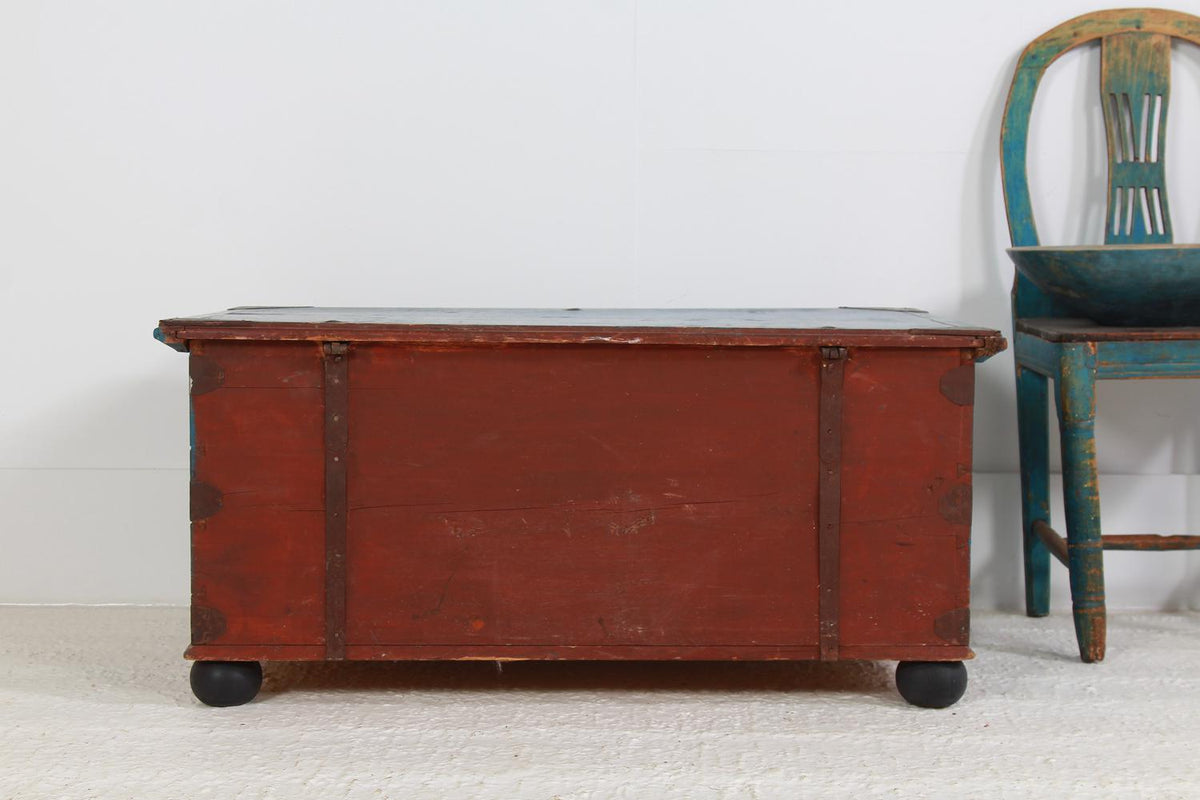 Swedish 19thC Folk Art Painted  Marriage Chest Dated 1857