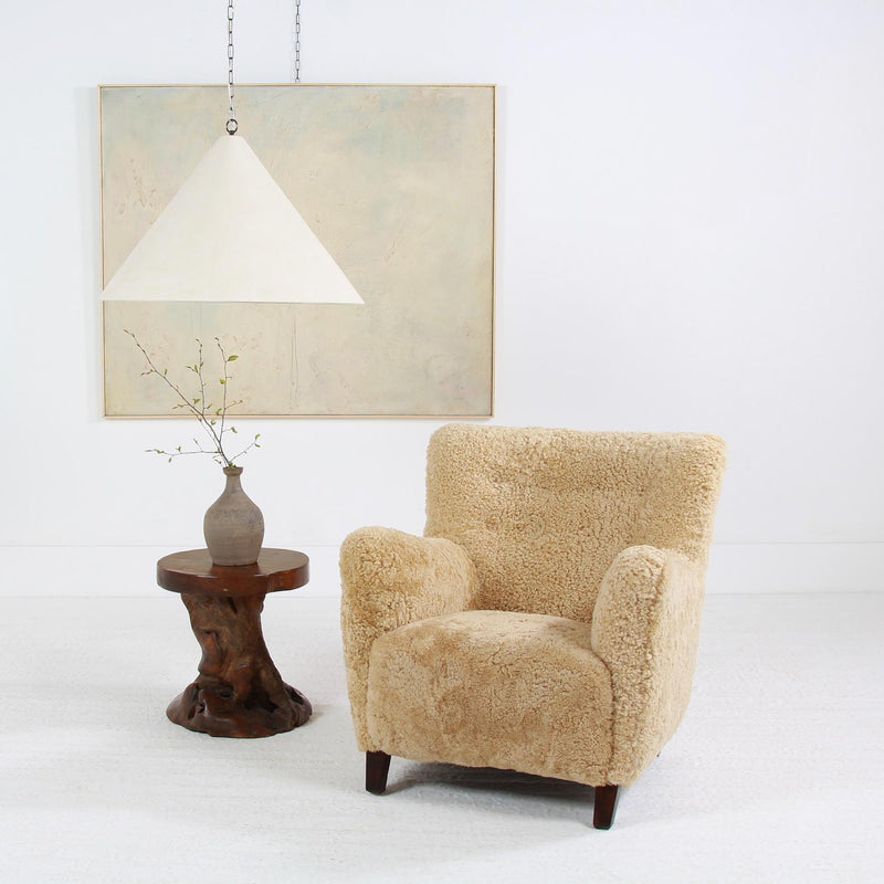 DANISH  Cabinet maker LOUNGE CHAIR UPHOLSTERED IN HONEY COLOURED  SHEEPSKIN