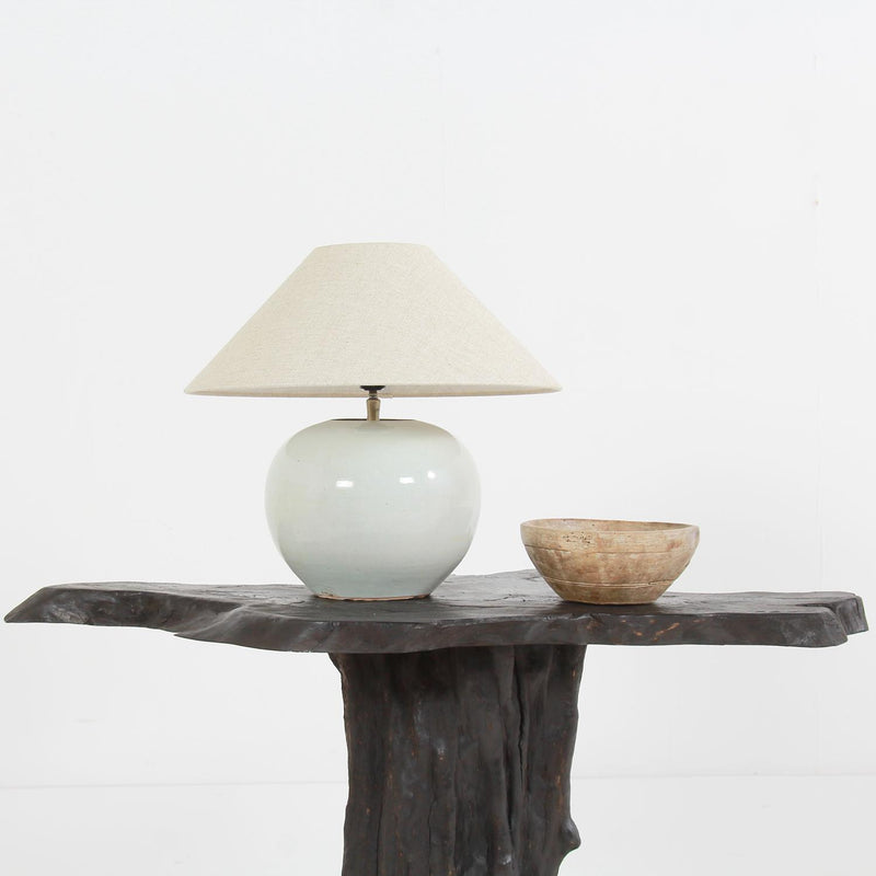 Charming Antique Chinese Ginger Jar Table Lamp with  Natural linen Shade