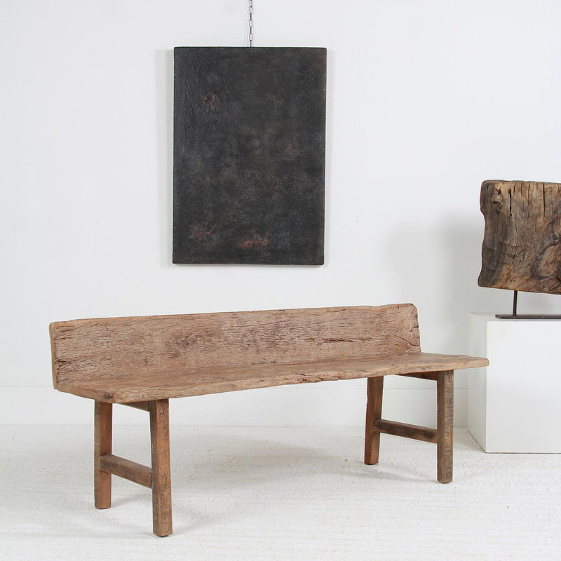 RUSTIC & ELEGANT CHINESE WABI SABI 20THC ELM BENCH