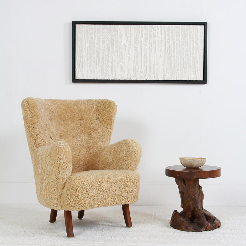 Danish Alfred Christensen Lounge Chair in Luxurious Honey-Coloured Sheepskin
