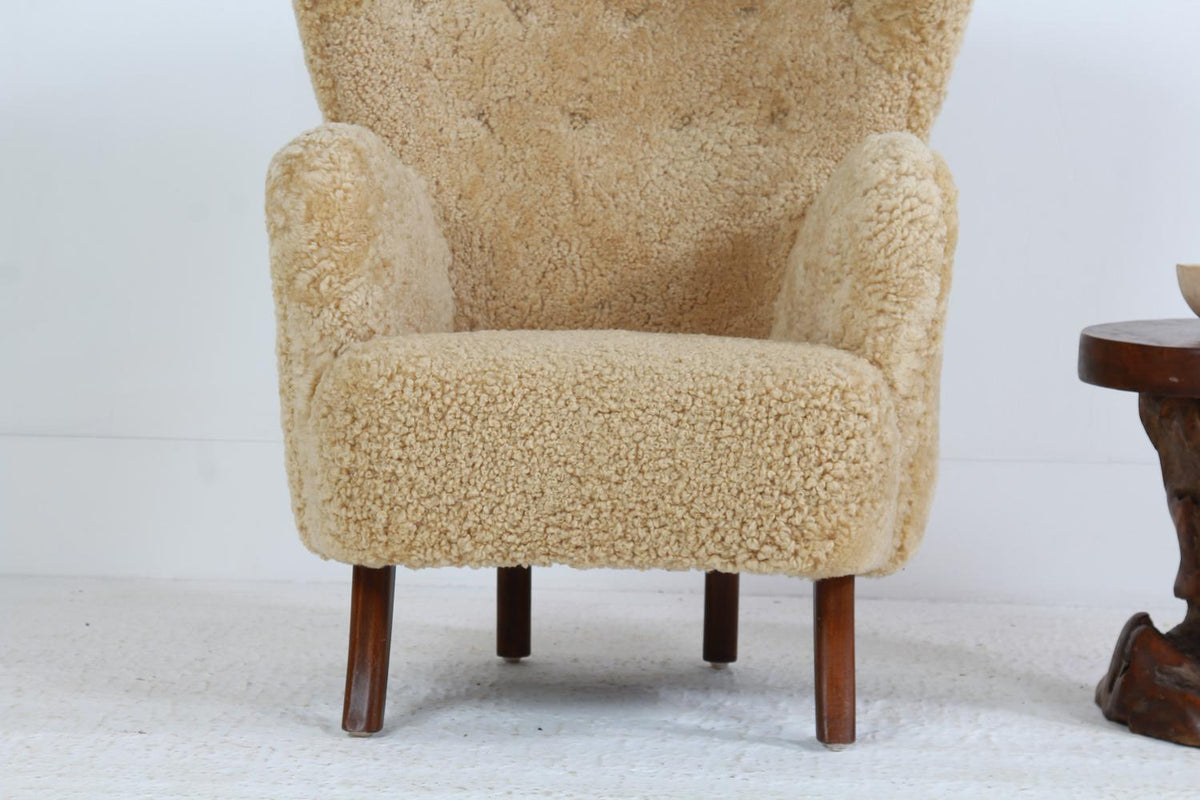 Danish Alfred Christensen Lounge Chair in Luxurious Honey-Coloured Sheepskin