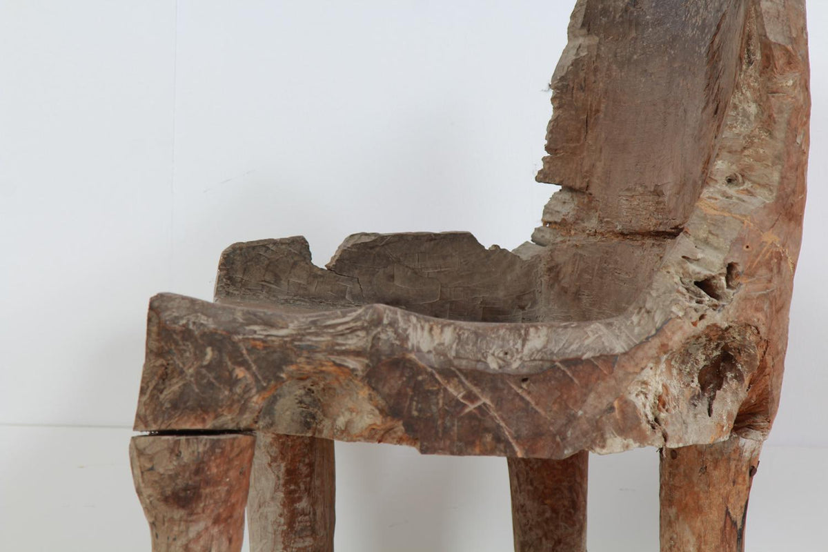 Rare and Impressive Primitive Hand Carved Armchair