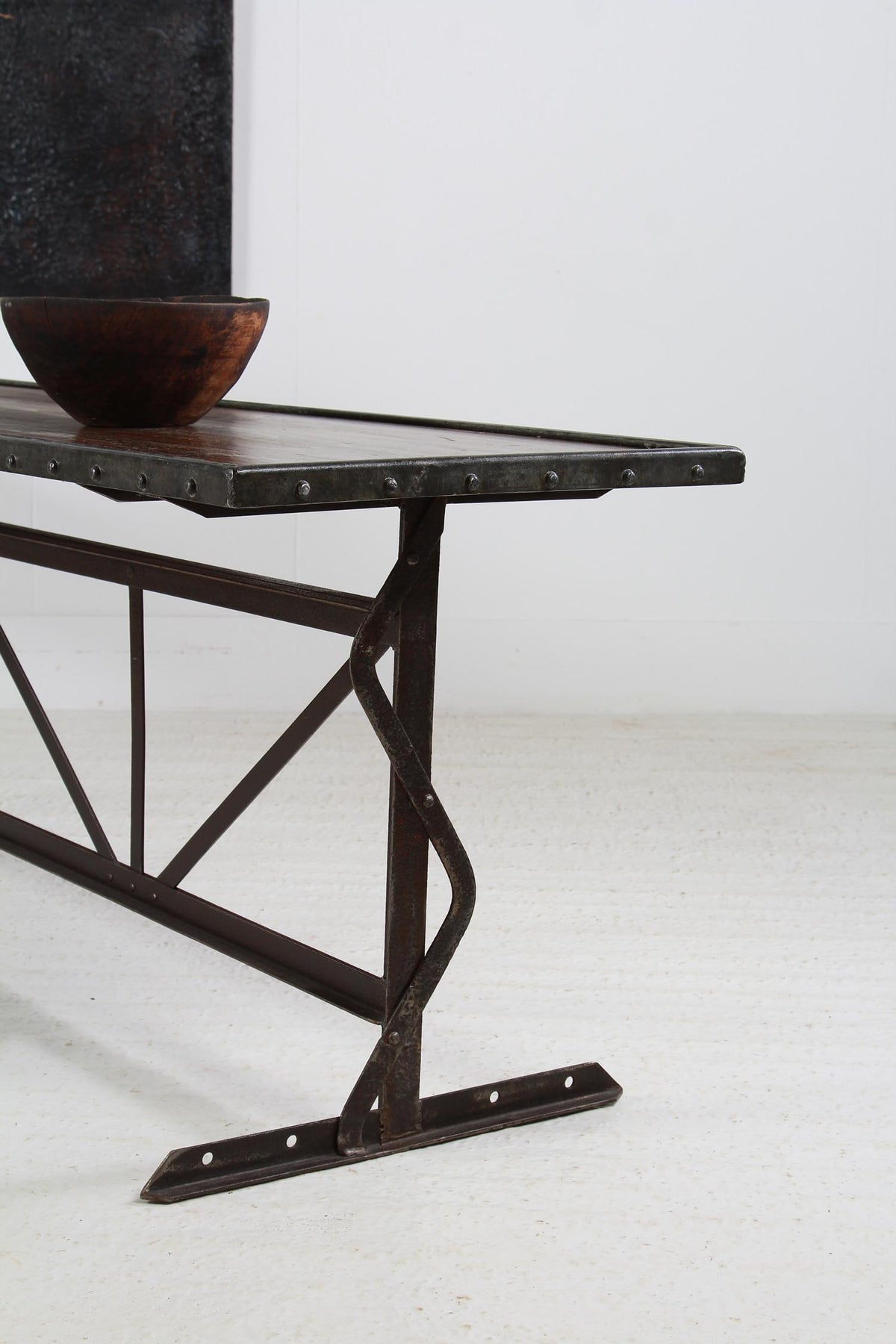 Unique Console Table, Artisan Forged Steel with Oak Top