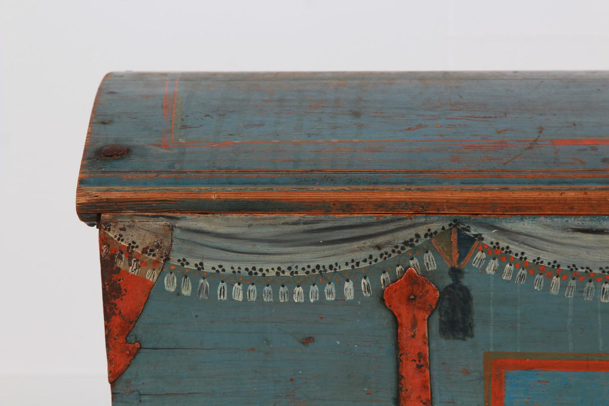 EXCEPTIONAL XL Swedish 19thC Blue Domed Top Trunk DATED  1833