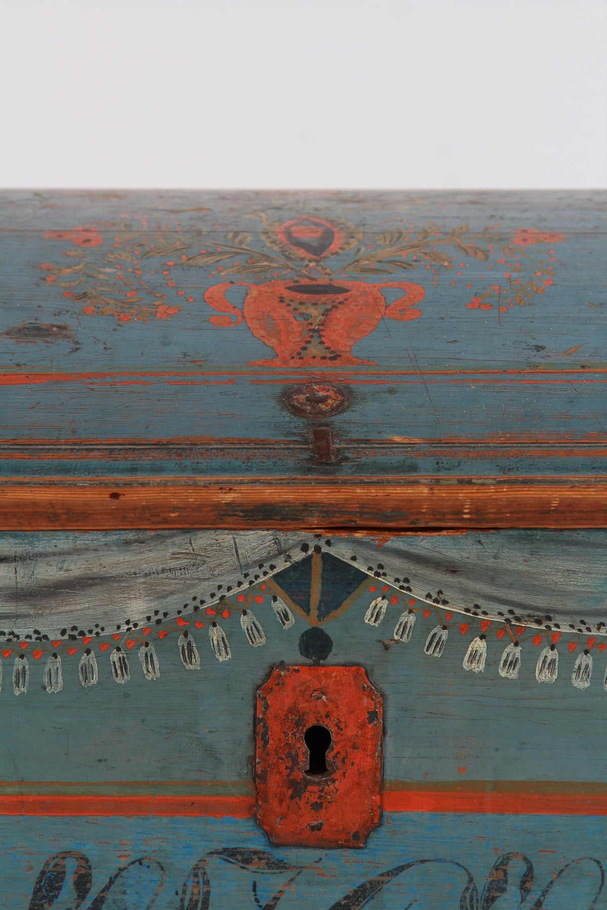 EXCEPTIONAL XL Swedish 19thC Blue Domed Top Trunk DATED  1833
