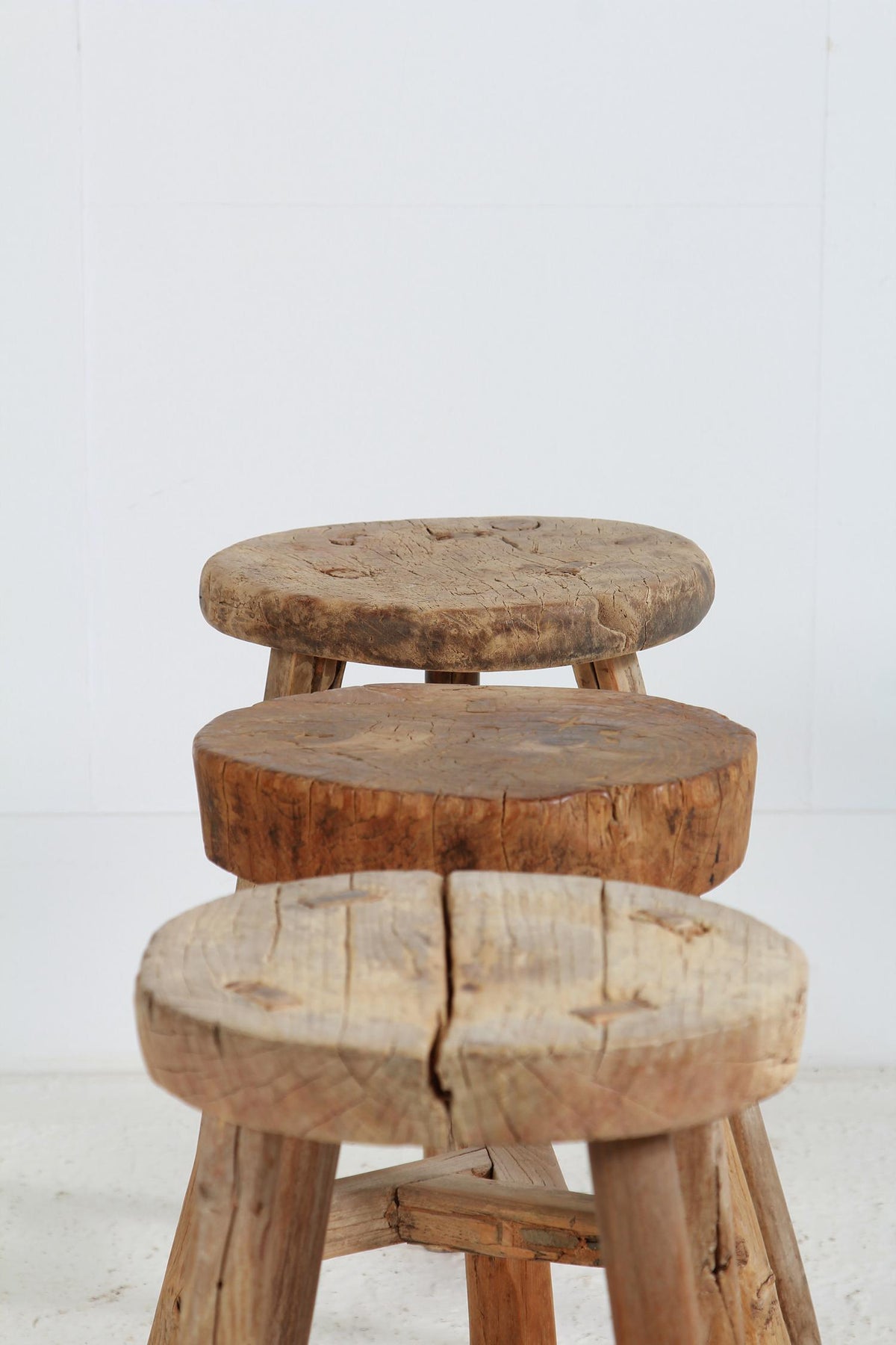 Collection of Three Rustic Chinese Workers Stools