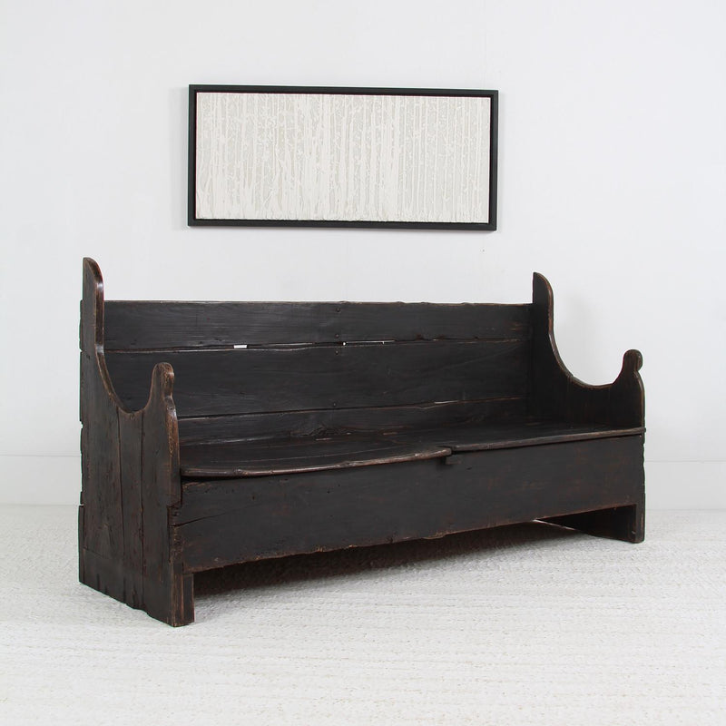 Rustic  Spanish 18thC Catalan Farmhouse Bench in Striking Black Patina