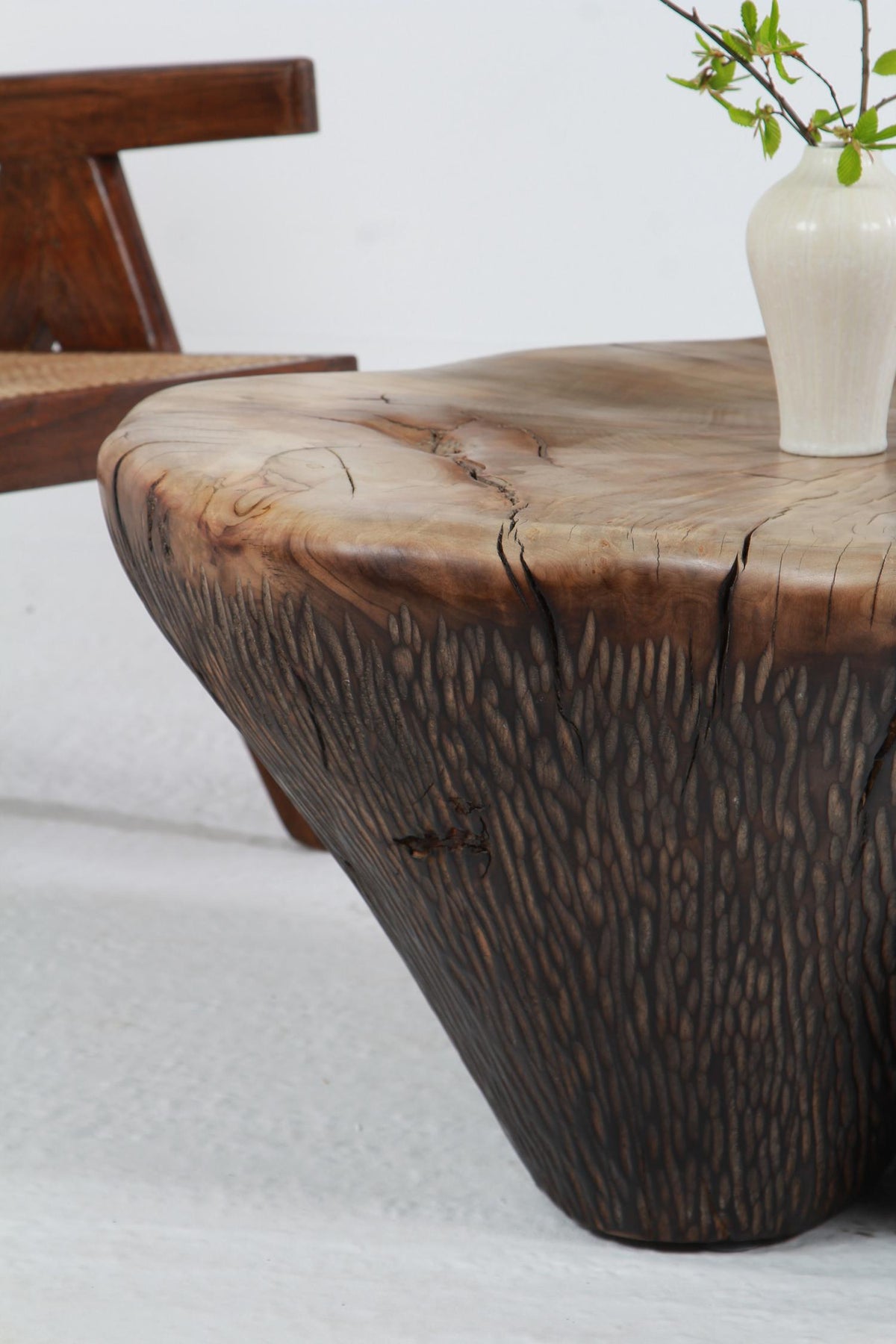 EXCEPTIONAL SCULPTURAL ARTISAN SYCAMORE DRUM COFFEE TABLE.PLEASE ENQUIRE