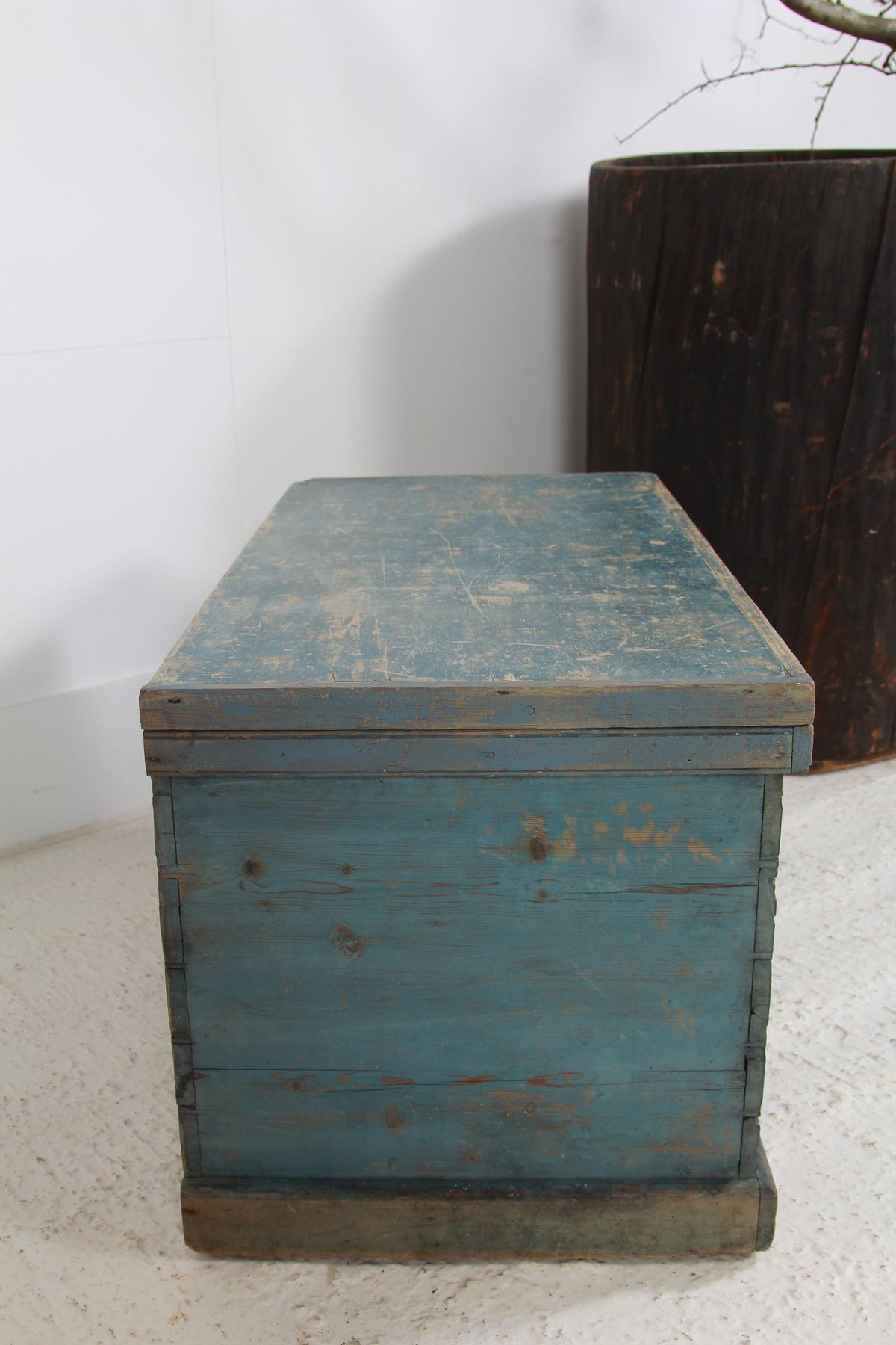 Beautiful Original English Blue Painted Pine Blanket Box/Trunk