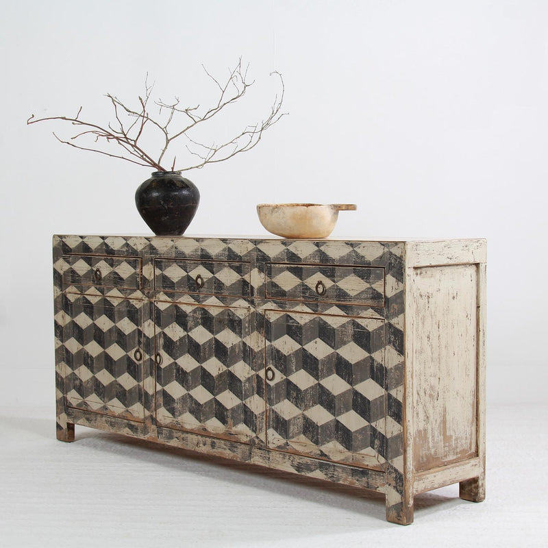 UNIQUE ELM PROVINCIAL SIDEBOARD WITH HARLEQUIN PATINA
