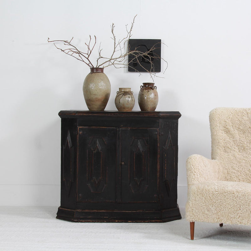 Baroque Swedish 18thC  Black Painted Two Door  Sideboard/Buffet