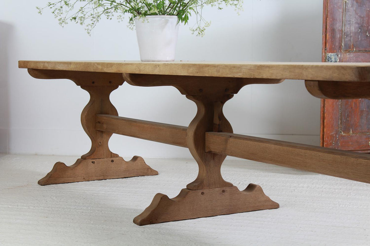 Grand Scale French 20thC  Bleached Oak Dining  Table