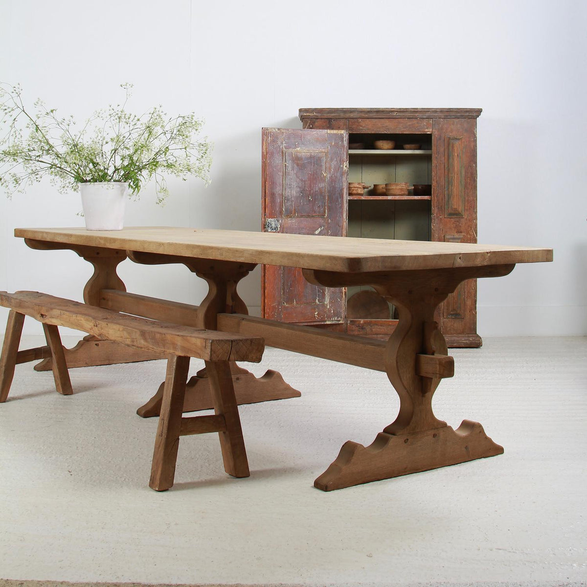 Grand Scale French 20thC  Bleached Oak Dining  Table
