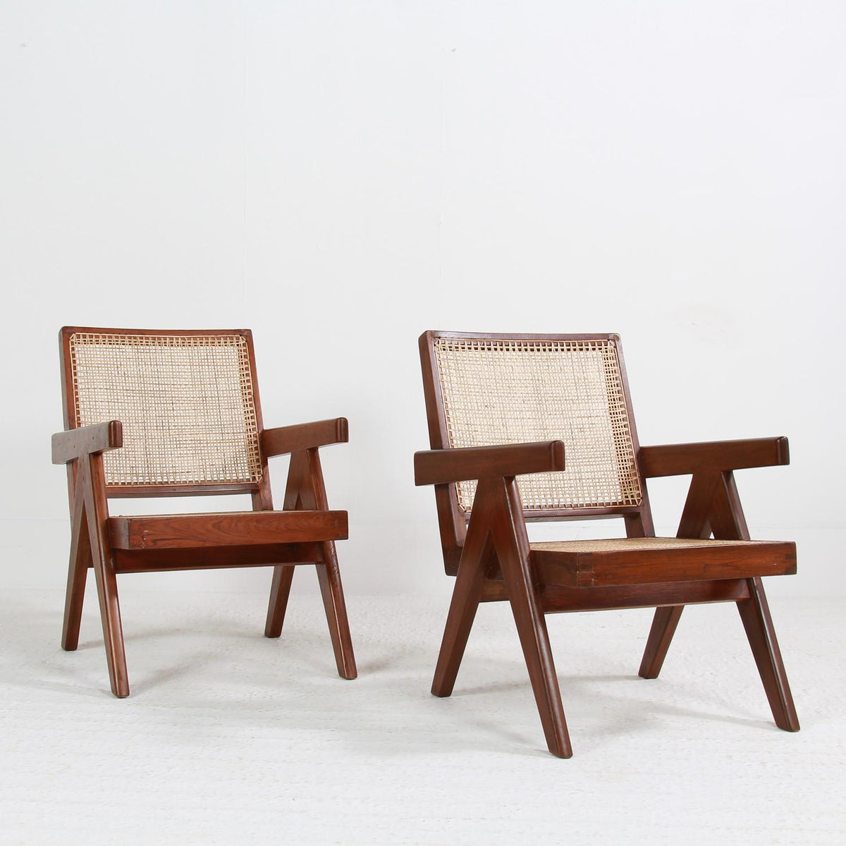 Rare Pair of Pierre Jeanneret Mid-Century Easy Chairs in Teak