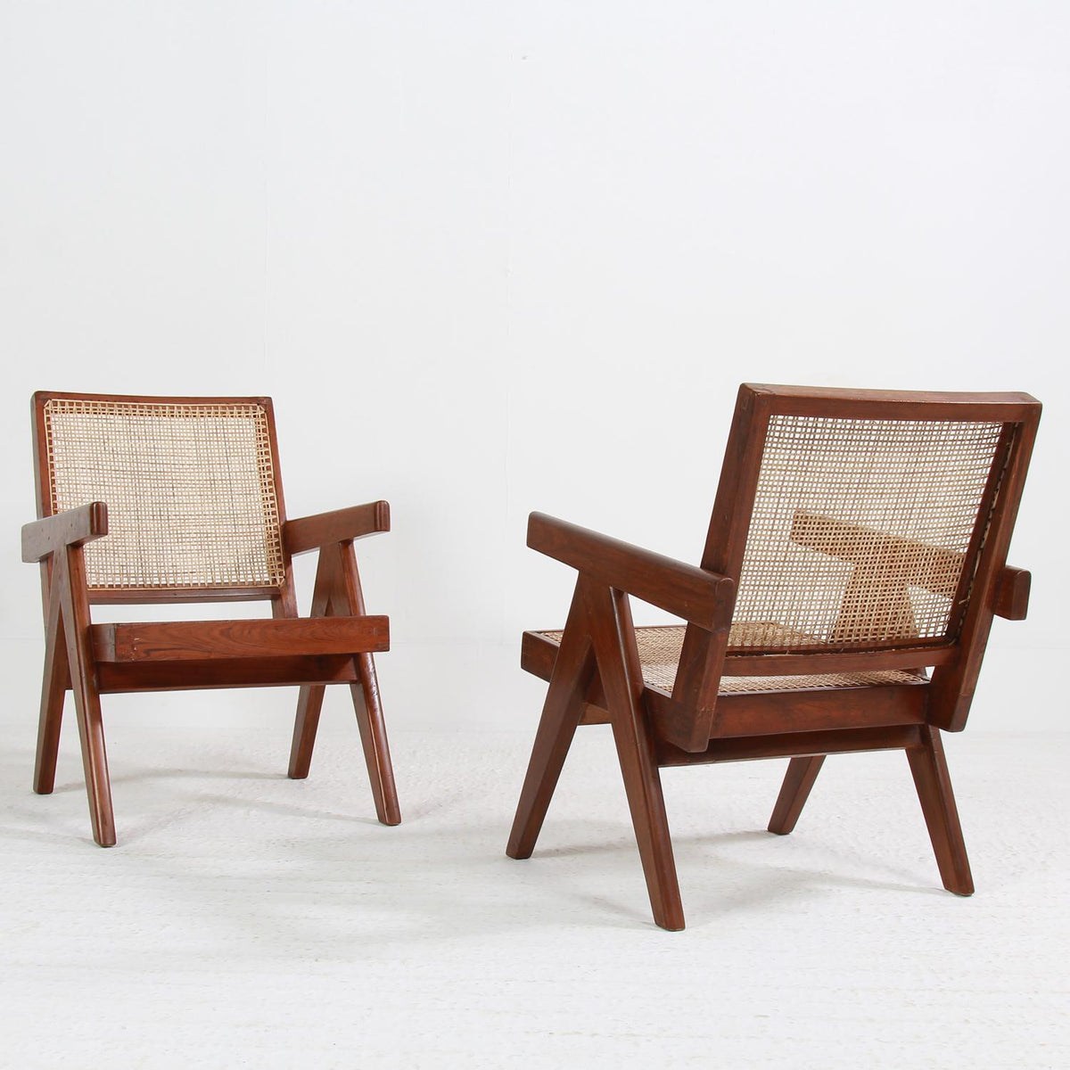 Rare Pair of Pierre Jeanneret Mid-Century Easy Chairs in Teak