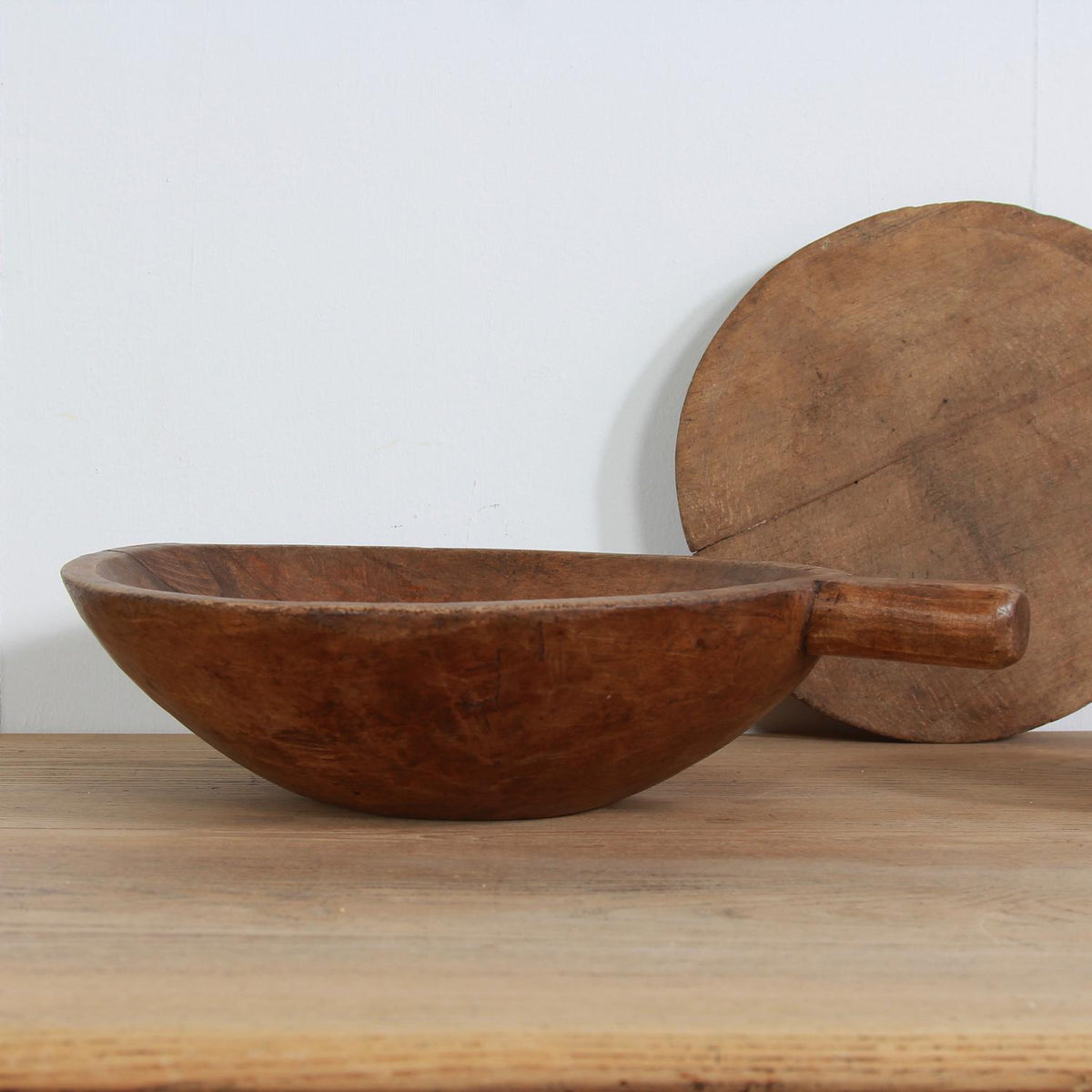 Early Primitive Scandinavian  Carved Wood Bowl with Handel