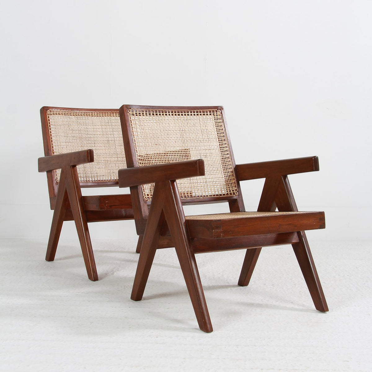 Rare Pair of Pierre Jeanneret Mid-Century Easy Chairs in Teak