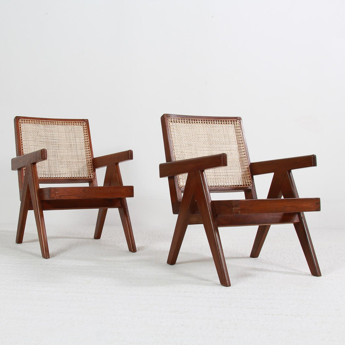 Rare Pair of Pierre Jeanneret Mid-Century Easy Chairs in Teak