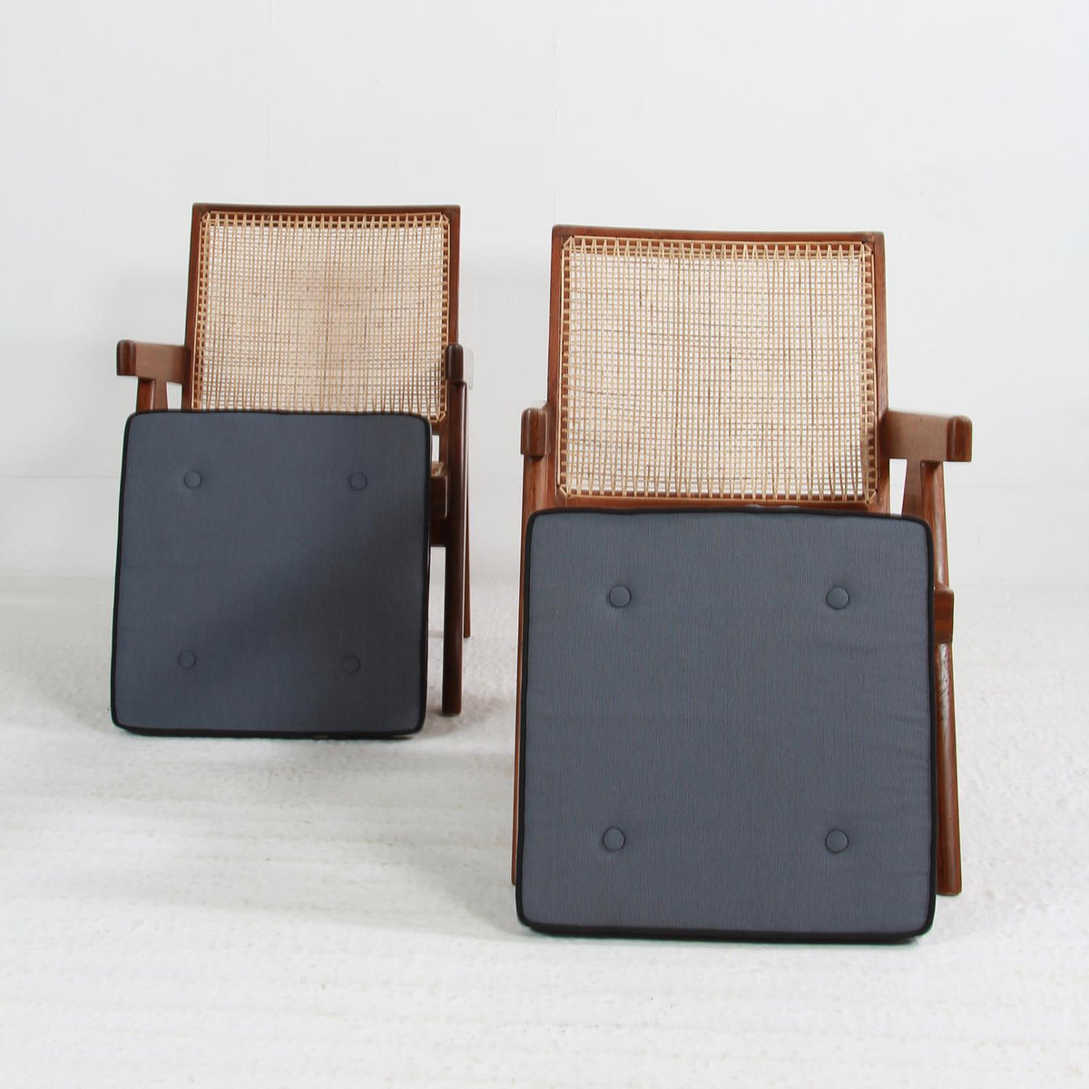 Rare Pair of Pierre Jeanneret Mid-Century Easy Chairs in Teak