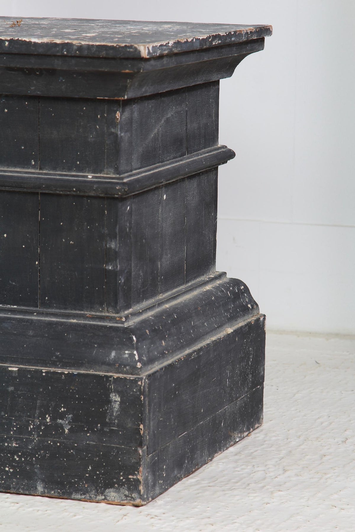 Pair Of Wood Pedestal Sculpture Stands With Nice Old Black Patina