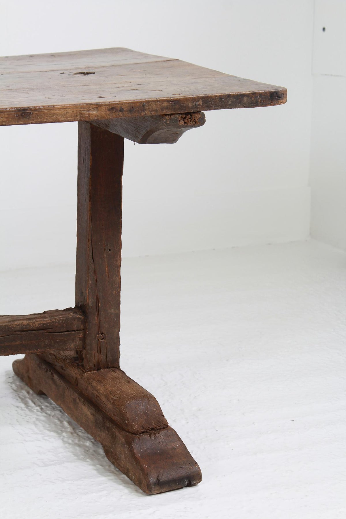 French Early 18thC Primitive Elm Trestle Dining Table
