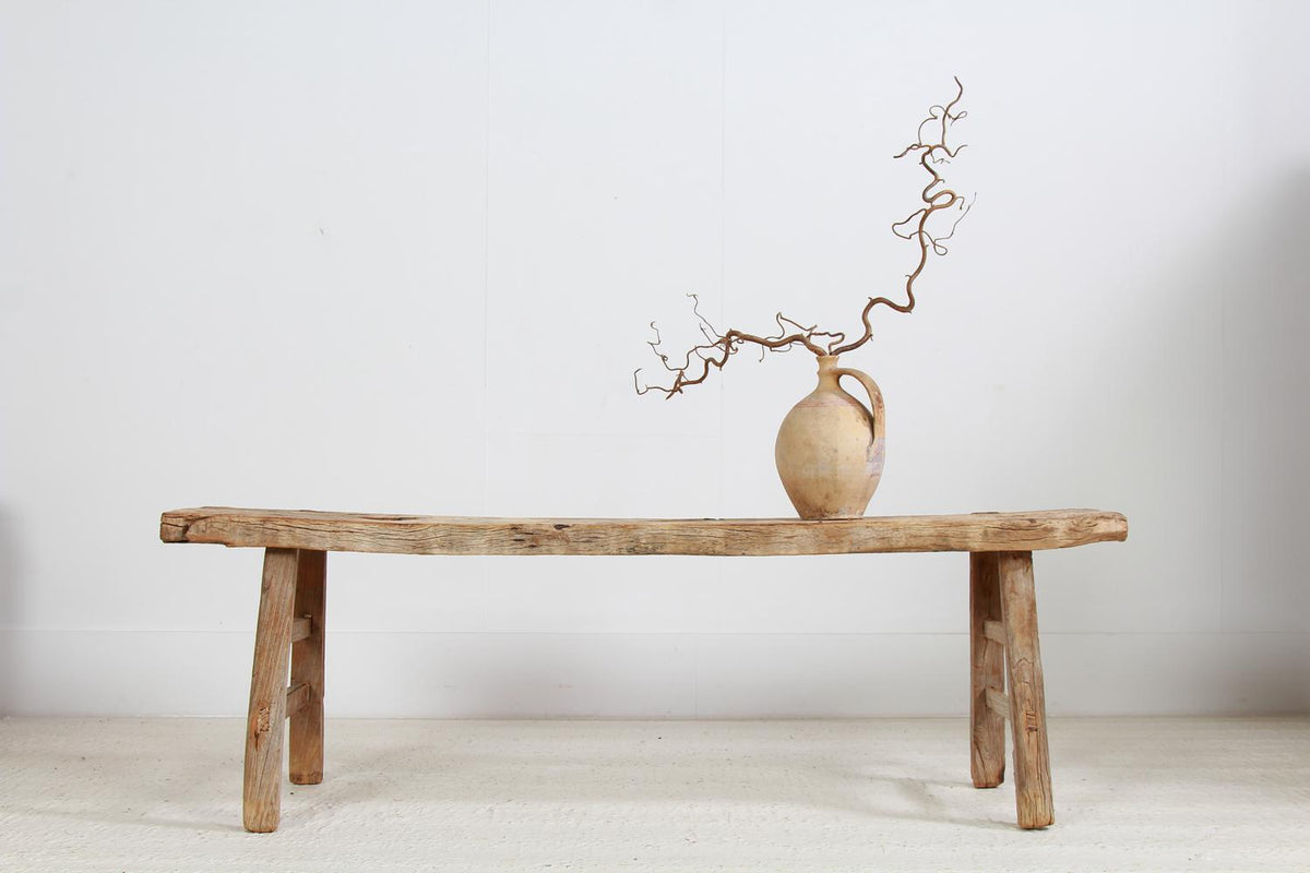 Rustic and Gnarly Elm Slab Chinese Coffee Table