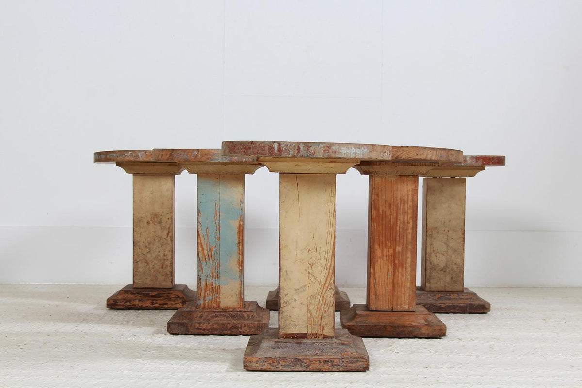 Set of Six Rustic French Original Painted Side Tables/Stools