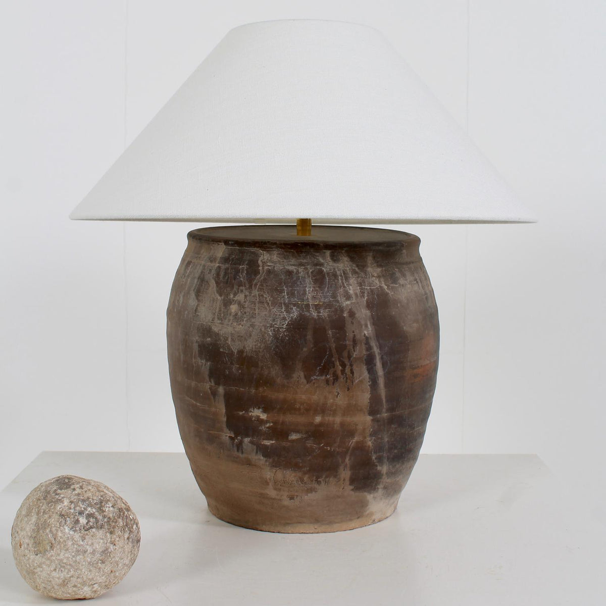 AUTHENTIC TERRACOTTA TABLE  LAMP WITH WHITE LINEN SHADE