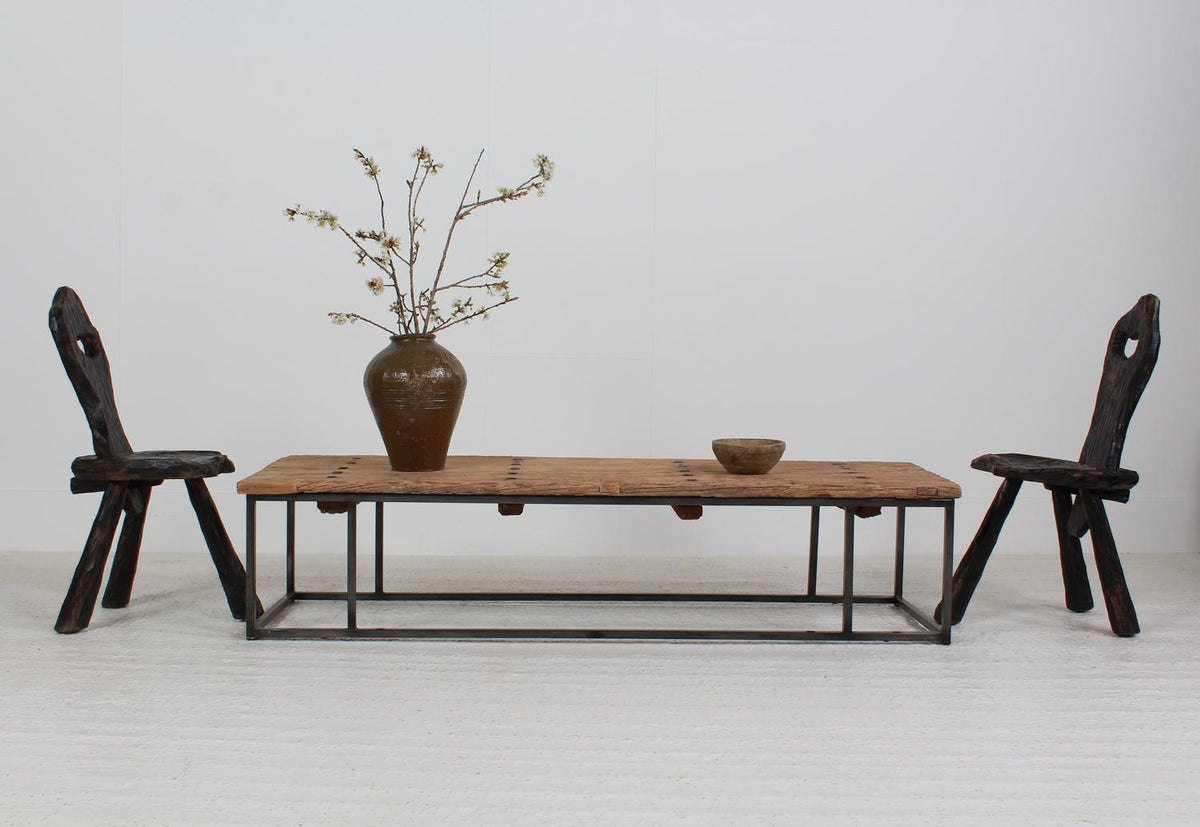 ARCHITECTURAL DOOR COFFEE TABLE ON CUSTOM MADE METAL BASE