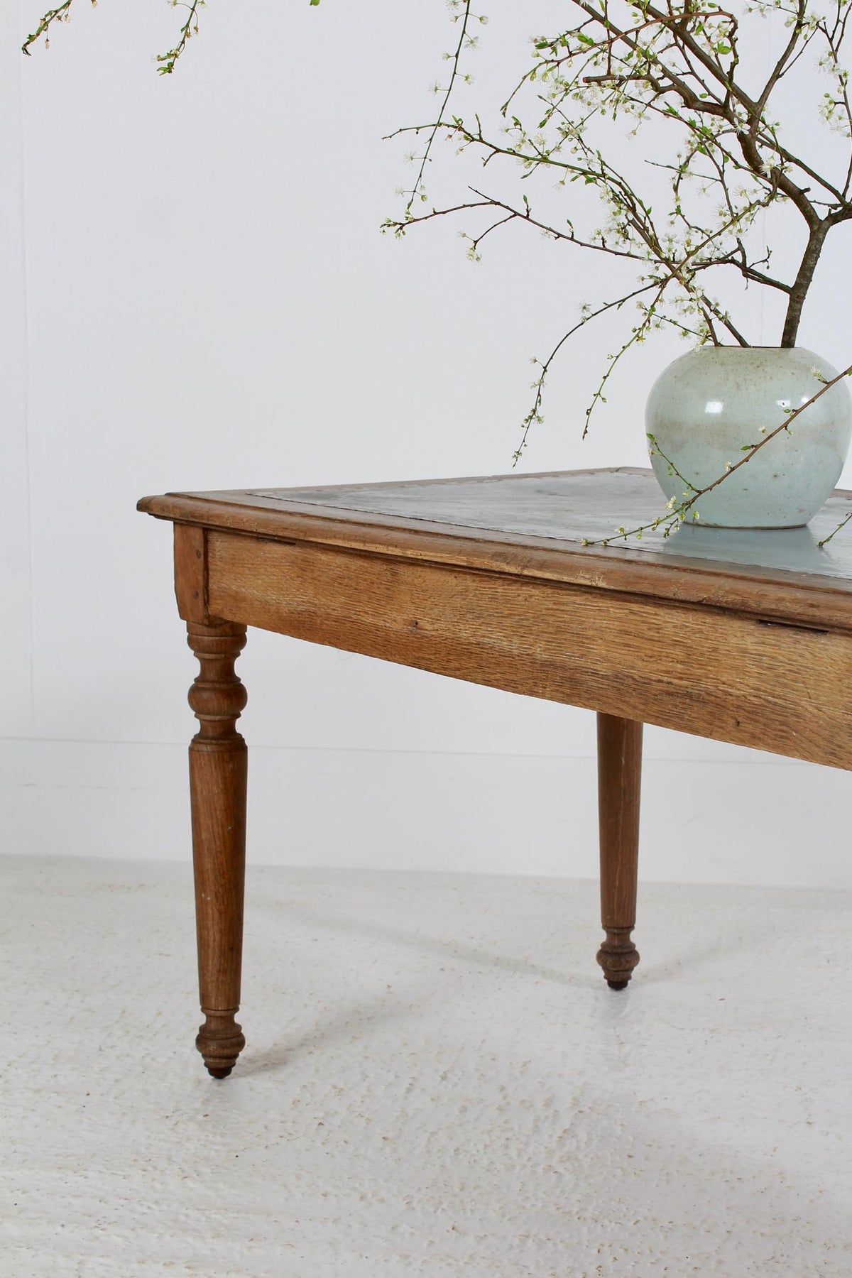 Antique English Oak  19thC Table with Zinc Top