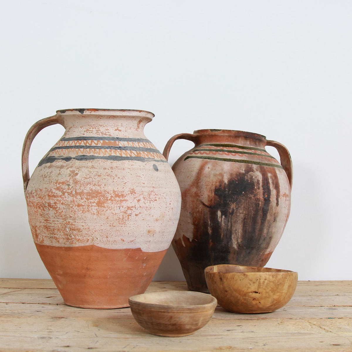 Two Mediterranean Antique Terracotta Glazed Urns