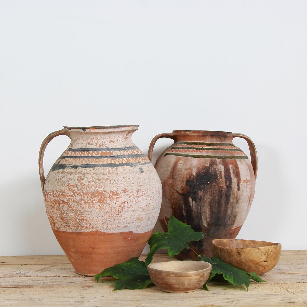 Two Mediterranean Antique Terracotta Glazed Urns