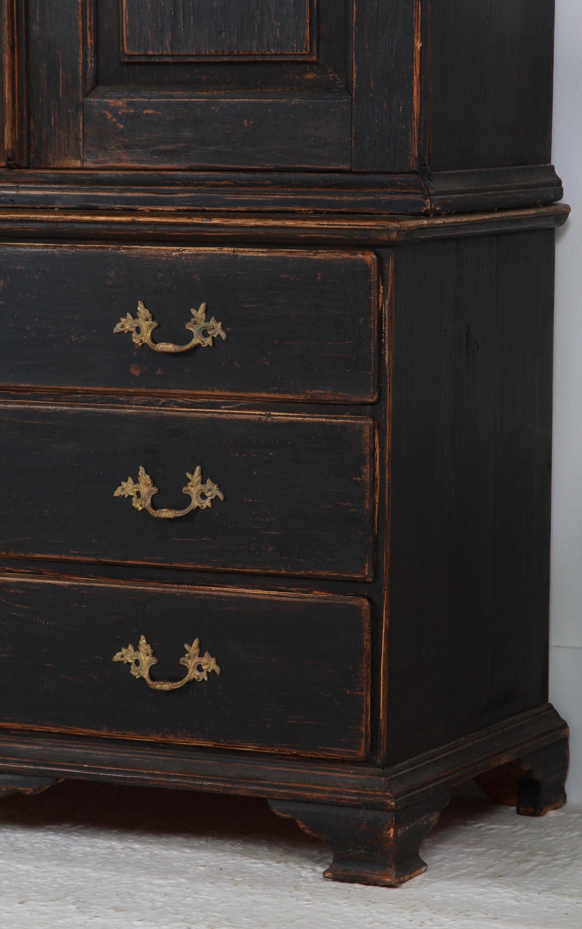 Striking Black Painted  Late 18thC Swedish Period Rococo Cabinet