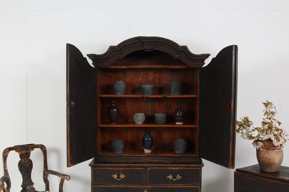 Striking Black Painted  Late 18thC Swedish Period Rococo Cabinet