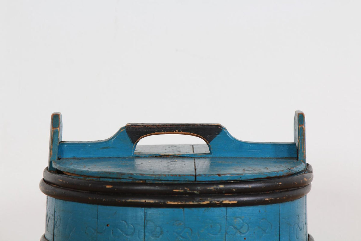 Scandinavian 19thC Folk Art Porridge Pot in Original Blue Paint
