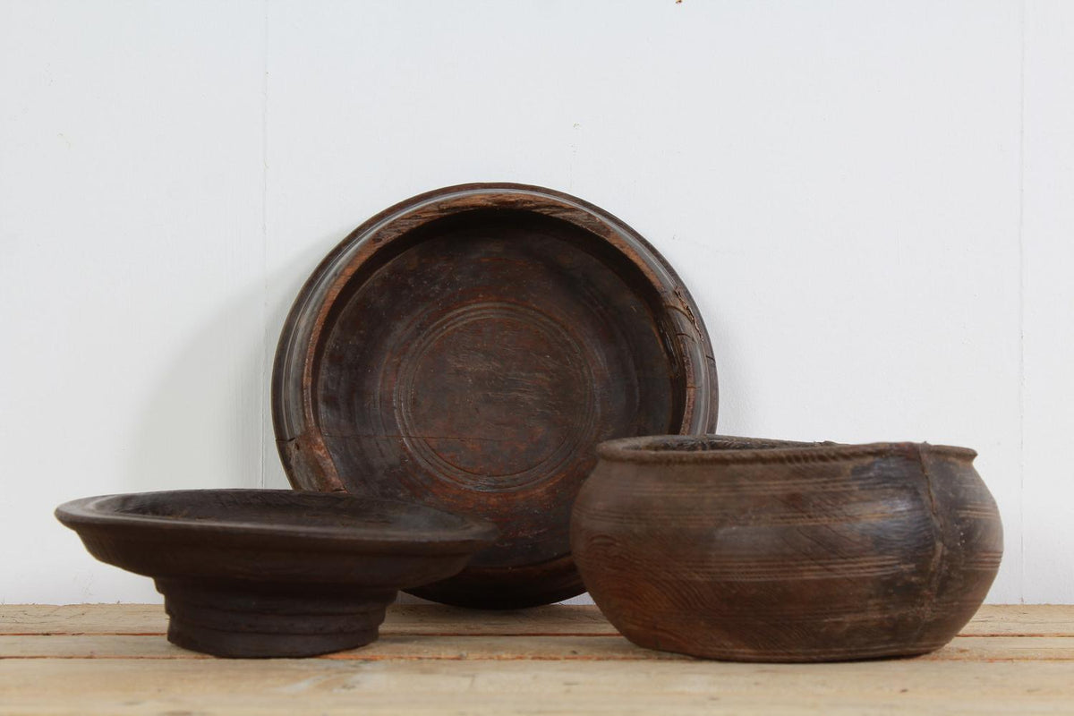 Collection of Three Primitive Wabi Sabi Wooden Bowls