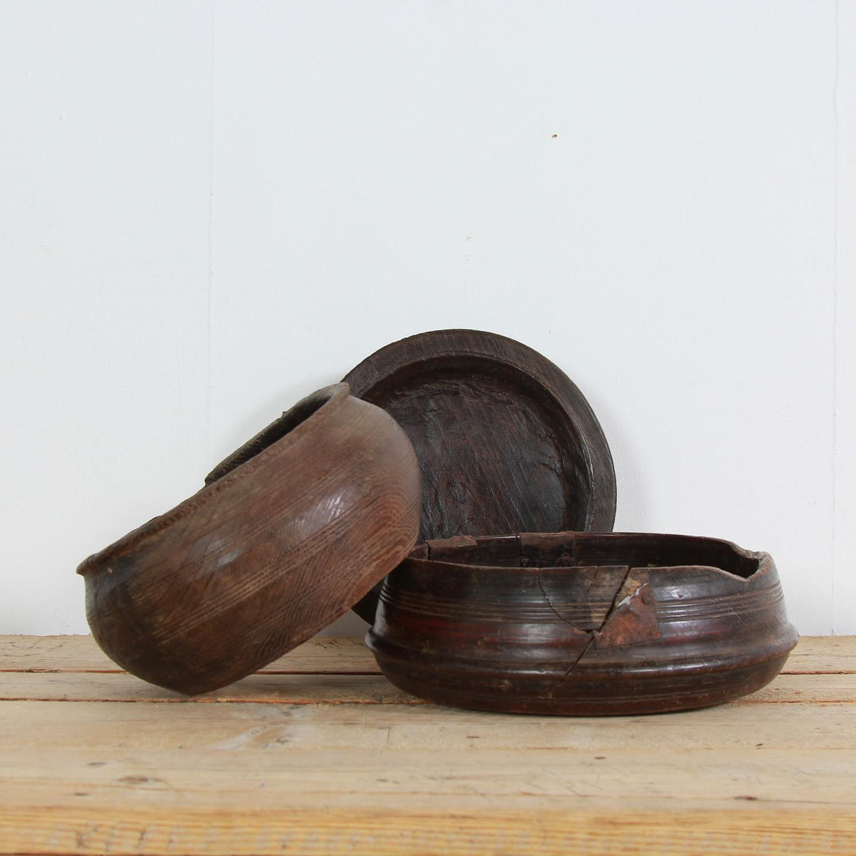 Collection of Three Primitive Wabi Sabi Wooden Bowls